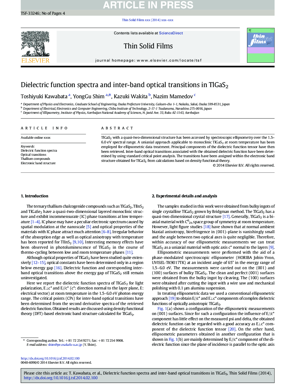 Dielectric function spectra and inter-band optical transitions in TlGaS2