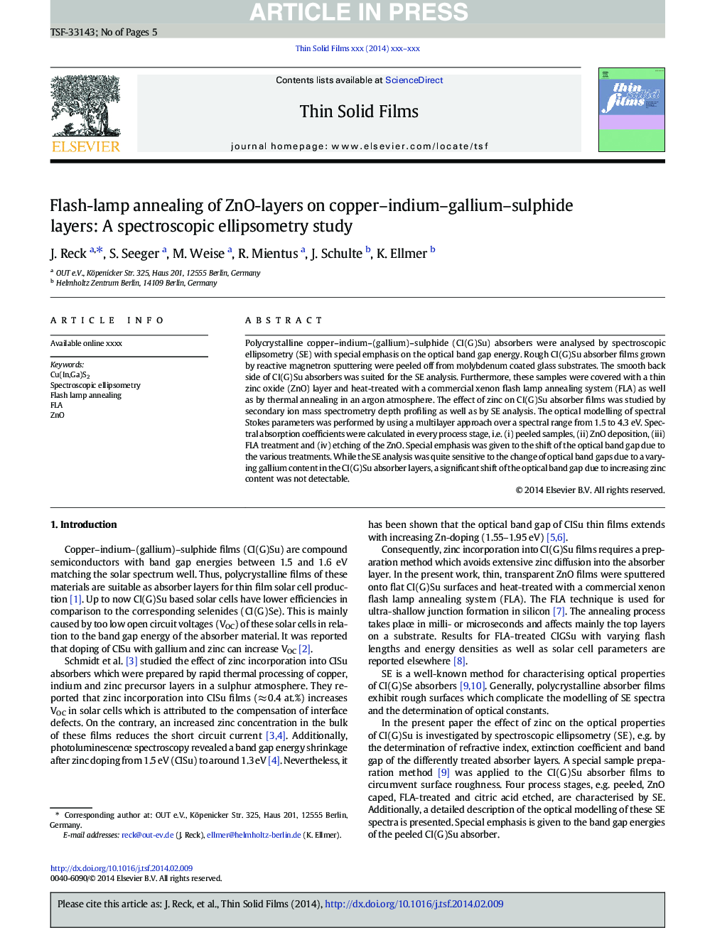 Flash-lamp annealing of ZnO-layers on copper-indium-gallium-sulphide layers: A spectroscopic ellipsometry study