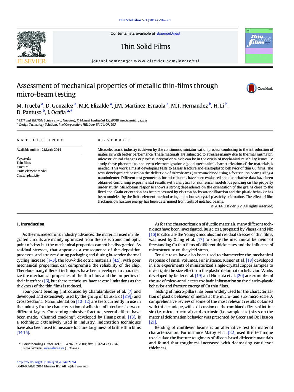 Assessment of mechanical properties of metallic thin-films through micro-beam testing