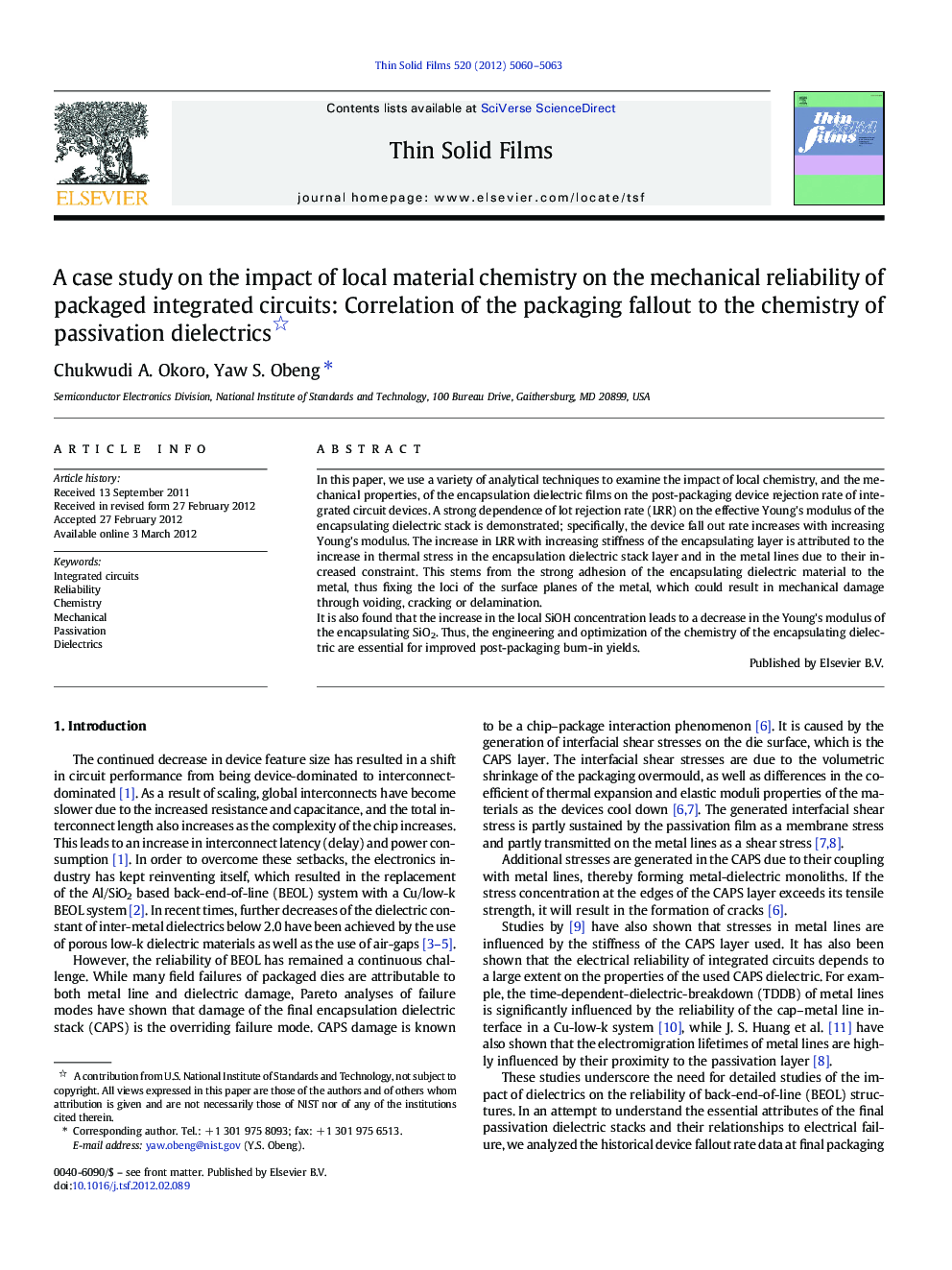 A case study on the impact of local material chemistry on the mechanical reliability of packaged integrated circuits: Correlation of the packaging fallout to the chemistry of passivation dielectrics