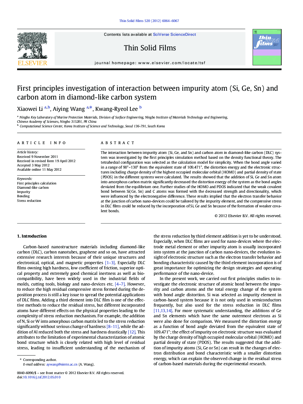 First principles investigation of interaction between impurity atom (Si, Ge, Sn) and carbon atom in diamond-like carbon system