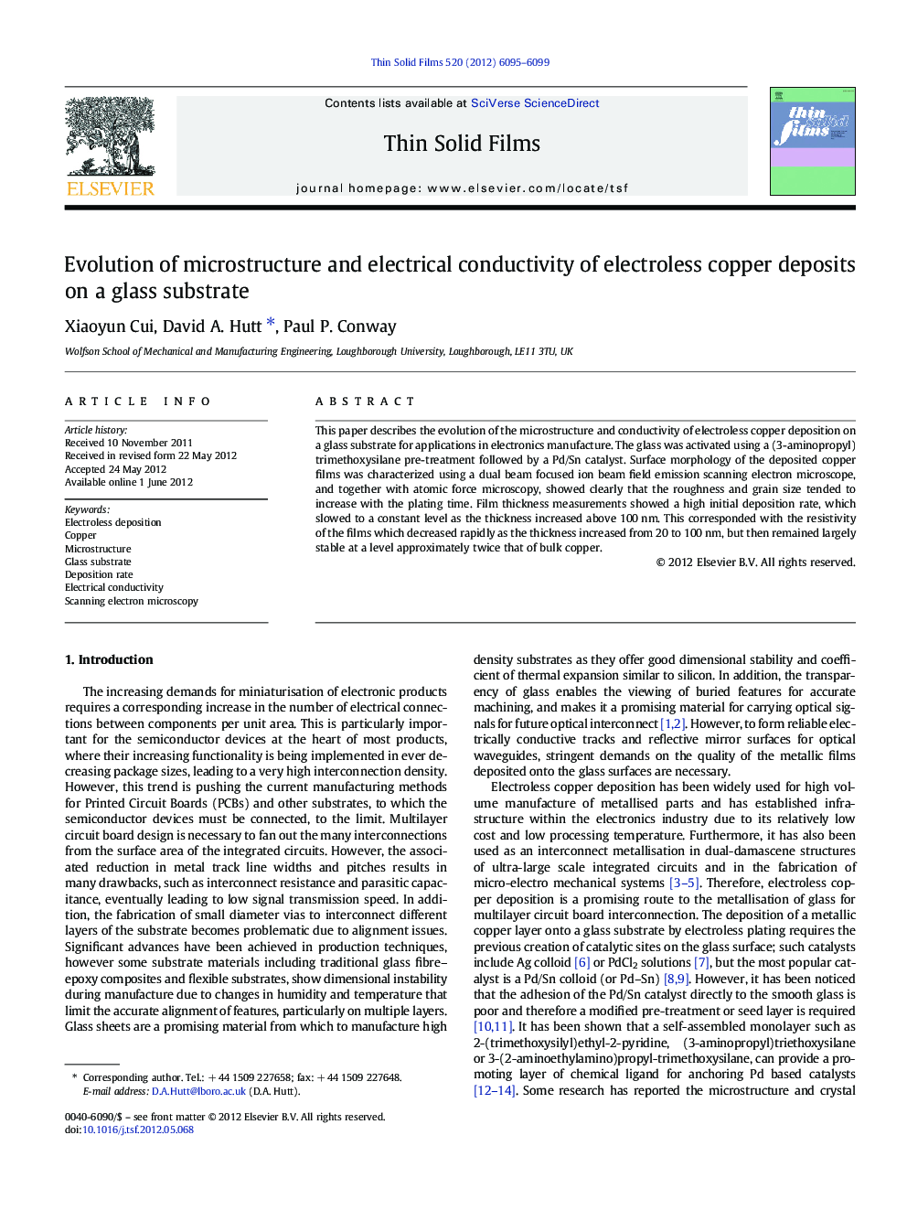 عکس صفحه اول مقاله: Evolution of microstructure and electrical conductivity of electroless copper deposits on a glass substrate Evolution of microstructure and electrical conductivity of electroless copper deposits on a glass substrate