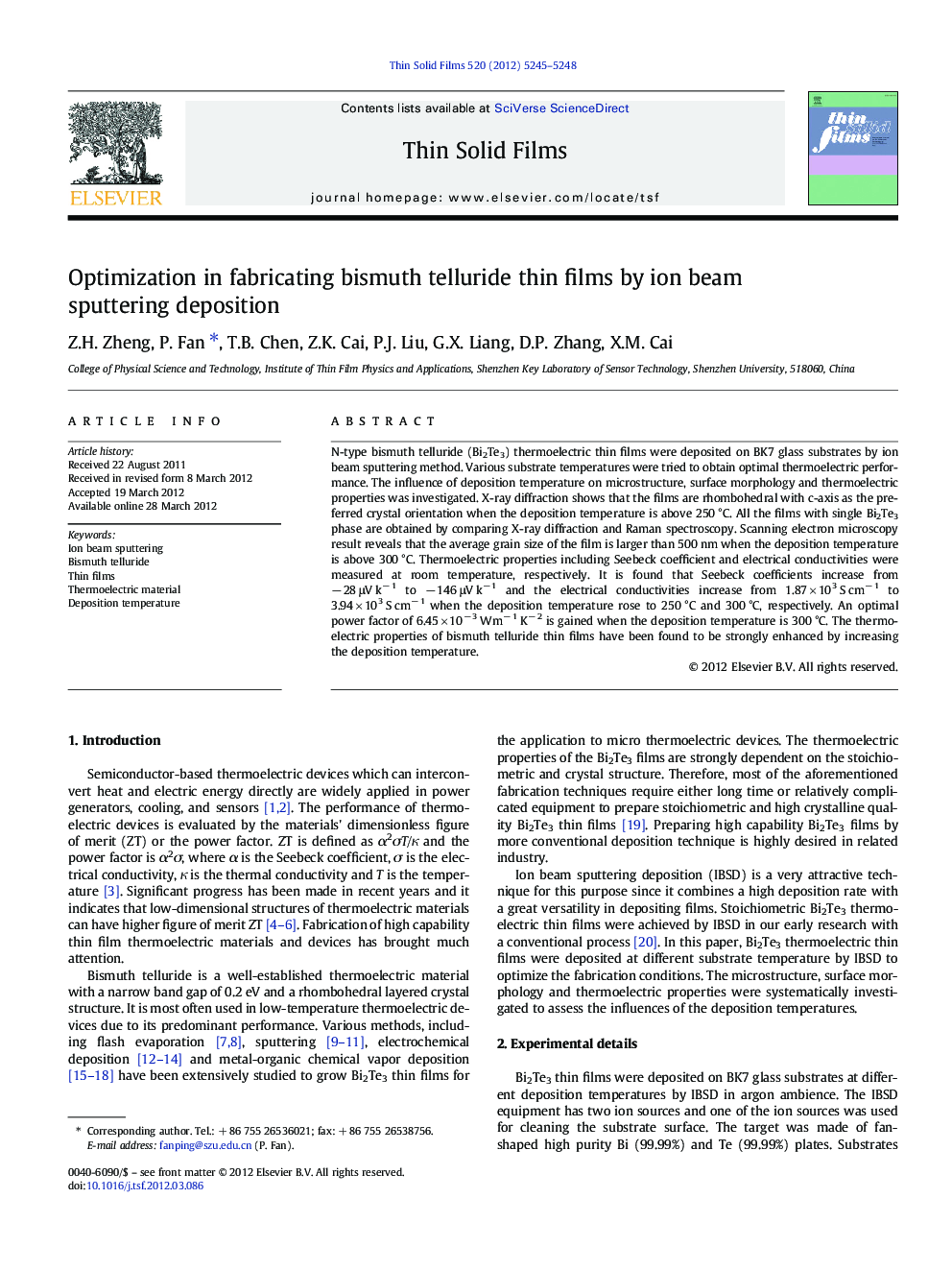 Optimization in fabricating bismuth telluride thin films by ion beam sputtering deposition