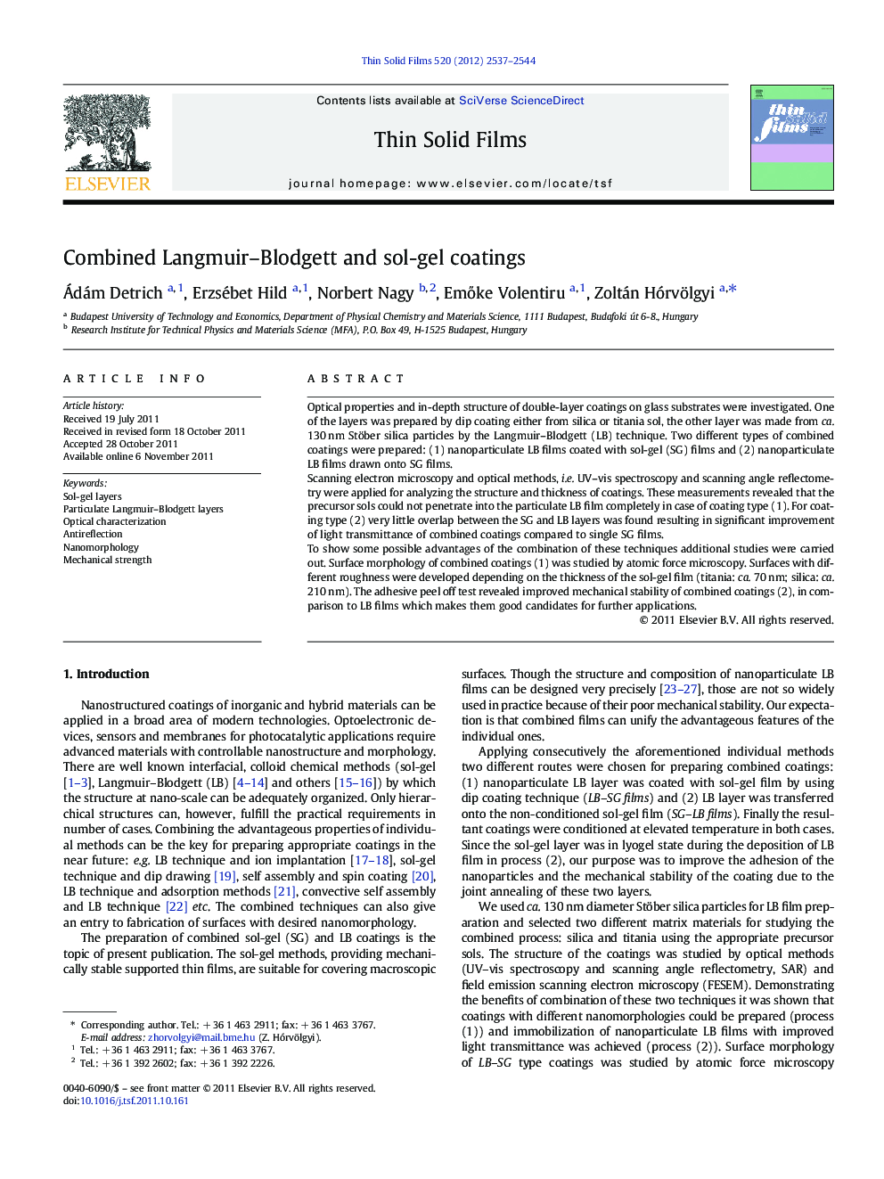 Combined Langmuir-Blodgett and sol-gel coatings