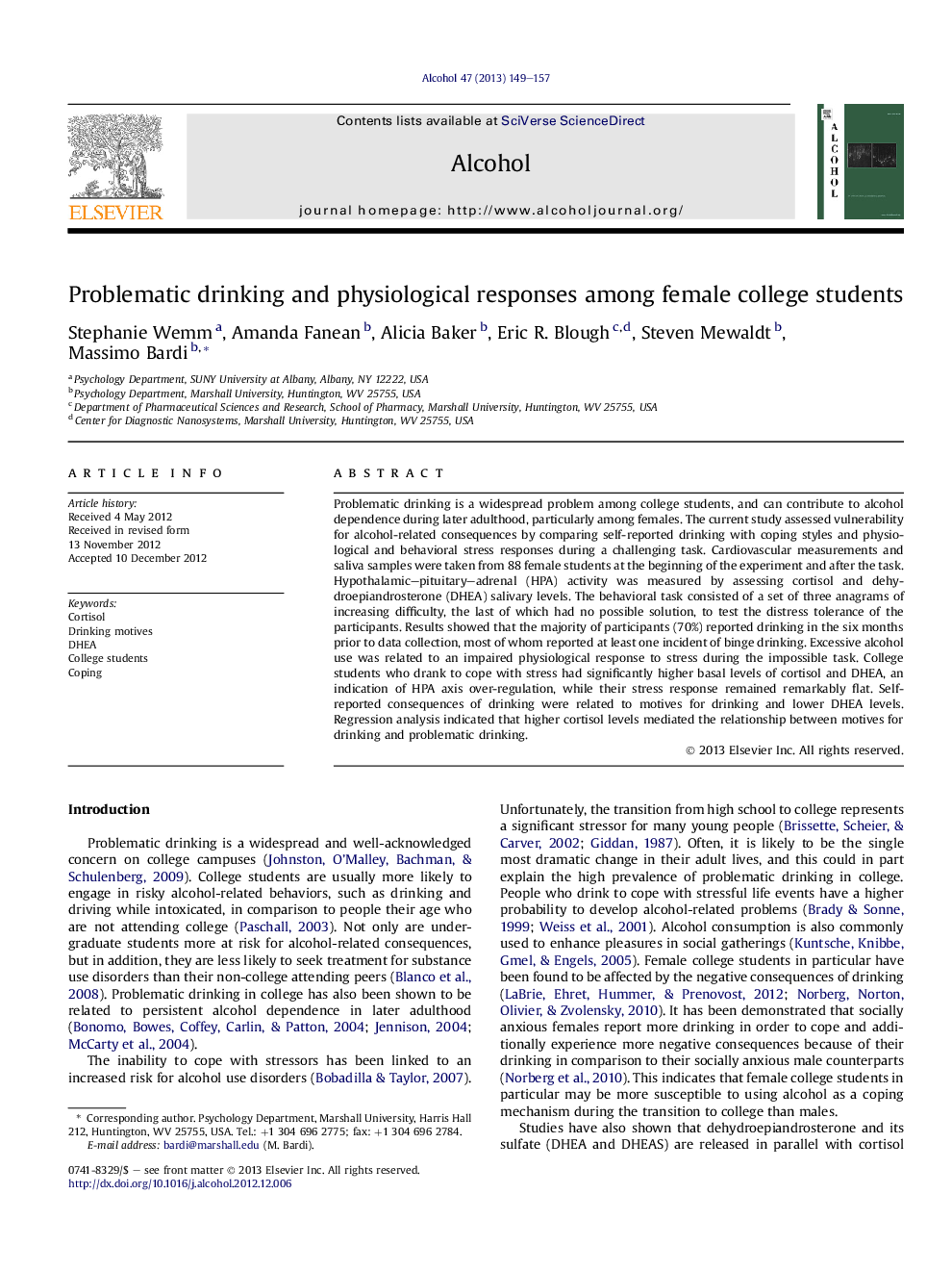 Problematic drinking and physiological responses among female college students