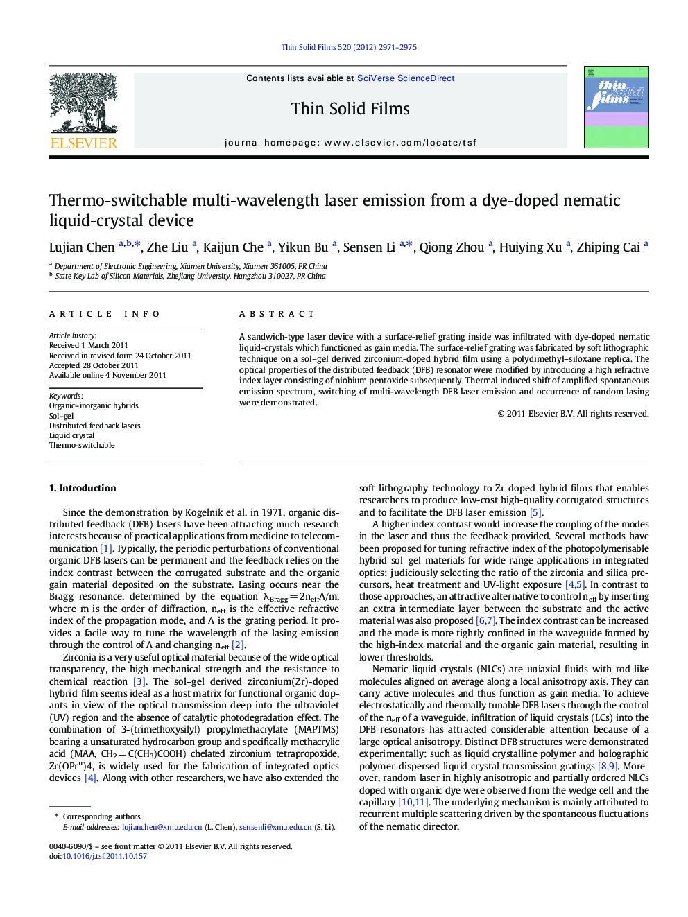 Thermo-switchable multi-wavelength laser emission from a dye-doped nematic liquid-crystal device