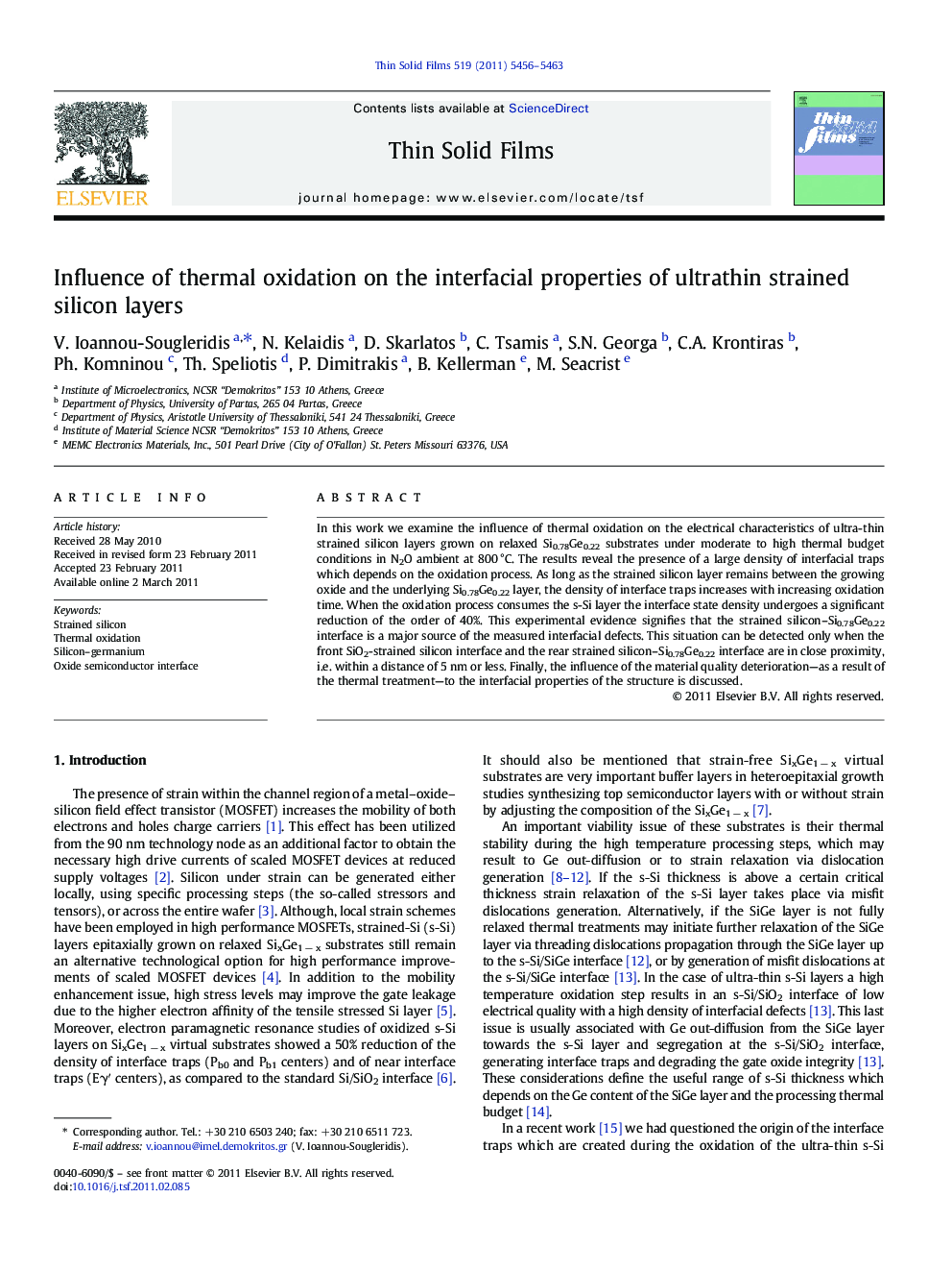 Influence of thermal oxidation on the interfacial properties of ultrathin strained silicon layers