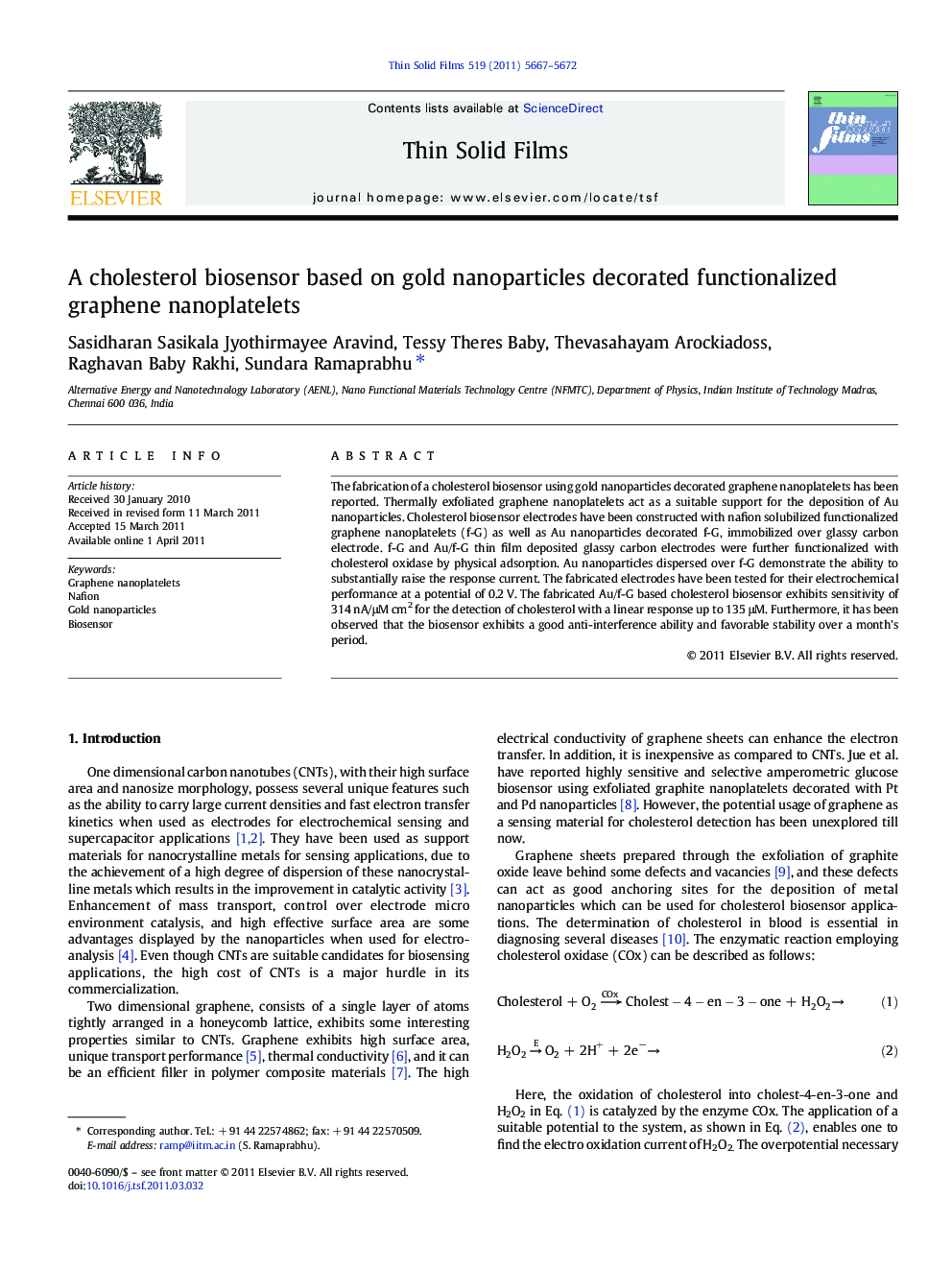 A cholesterol biosensor based on gold nanoparticles decorated functionalized graphene nanoplatelets