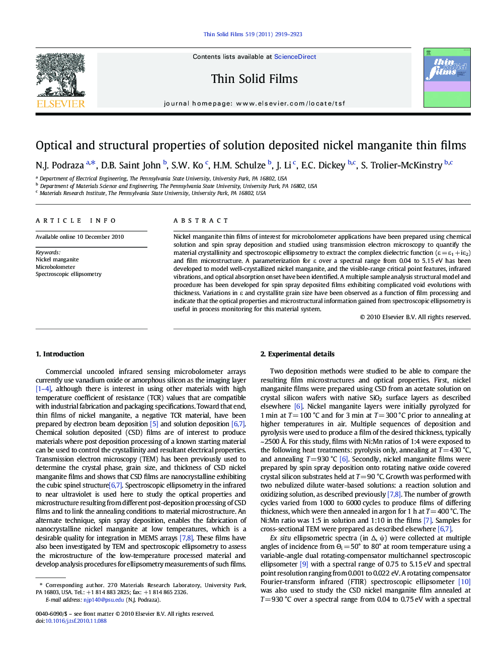 Optical and structural properties of solution deposited nickel manganite thin films