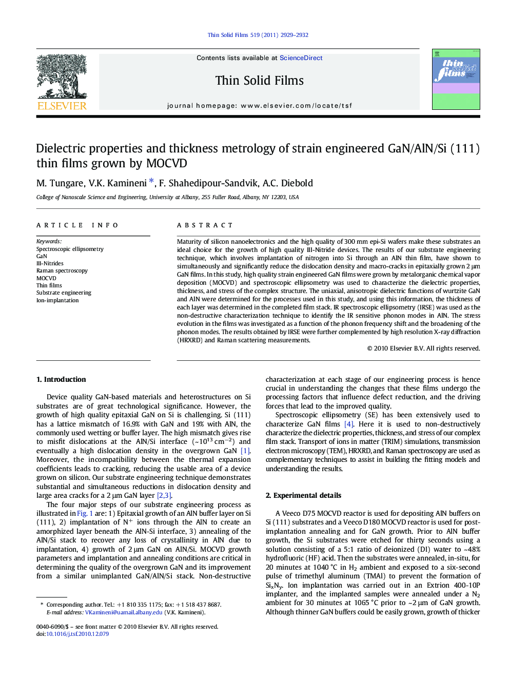 Dielectric properties and thickness metrology of strain engineered GaN/AlN/Si (111) thin films grown by MOCVD