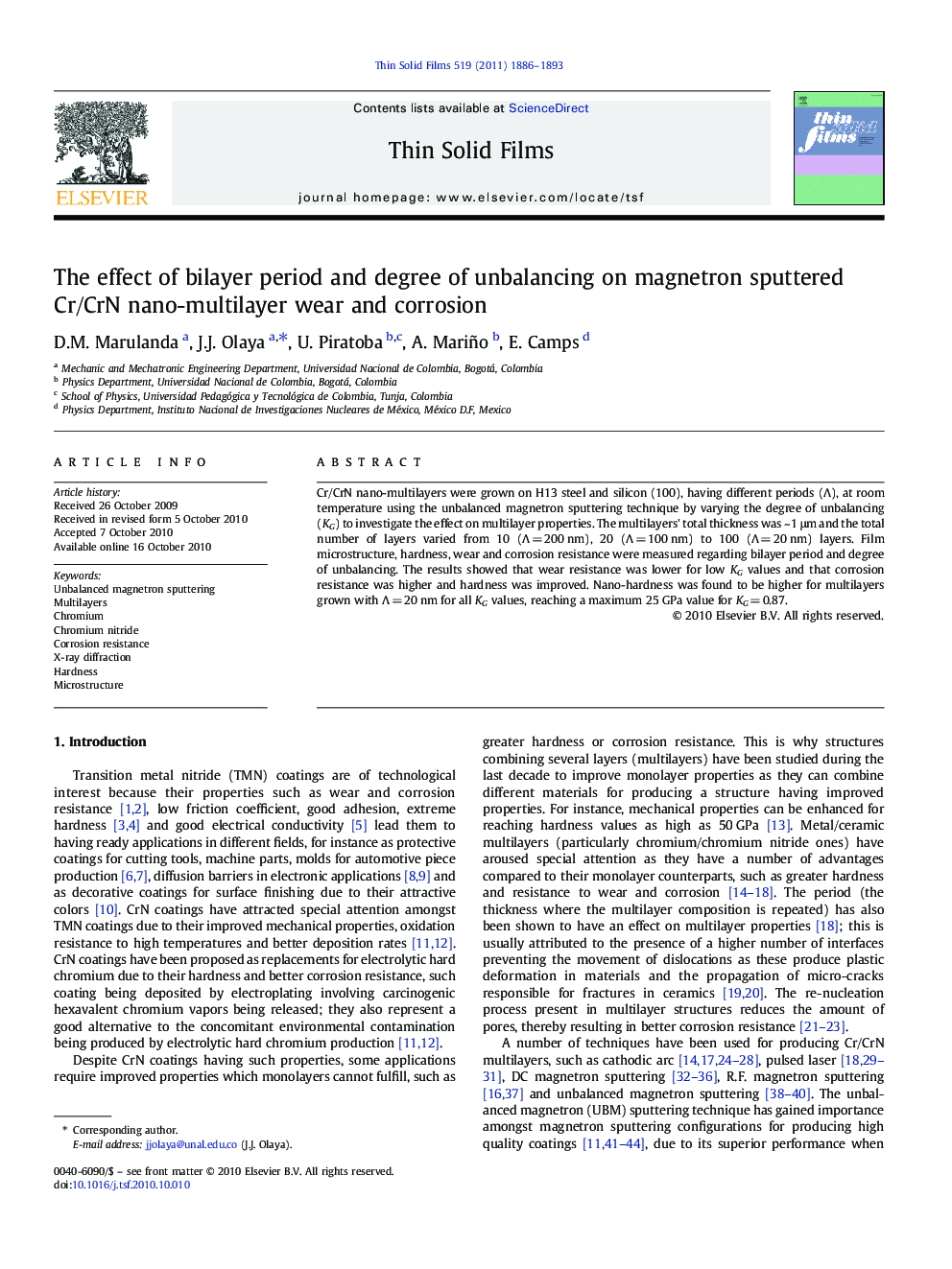 The effect of bilayer period and degree of unbalancing on magnetron sputtered Cr/CrN nano-multilayer wear and corrosion