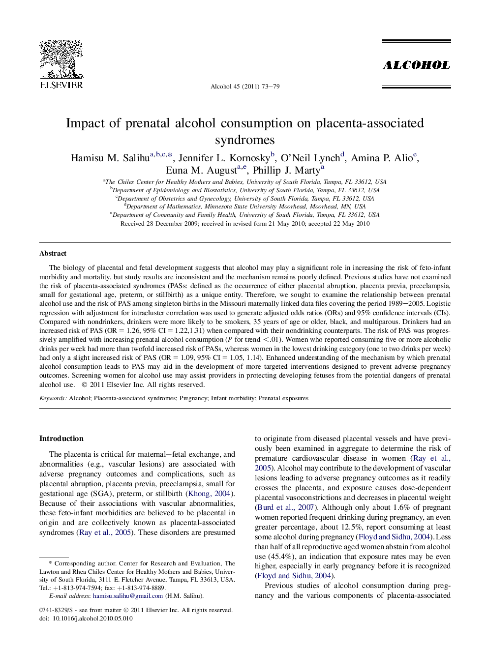 Impact of prenatal alcohol consumption on placenta-associated syndromes