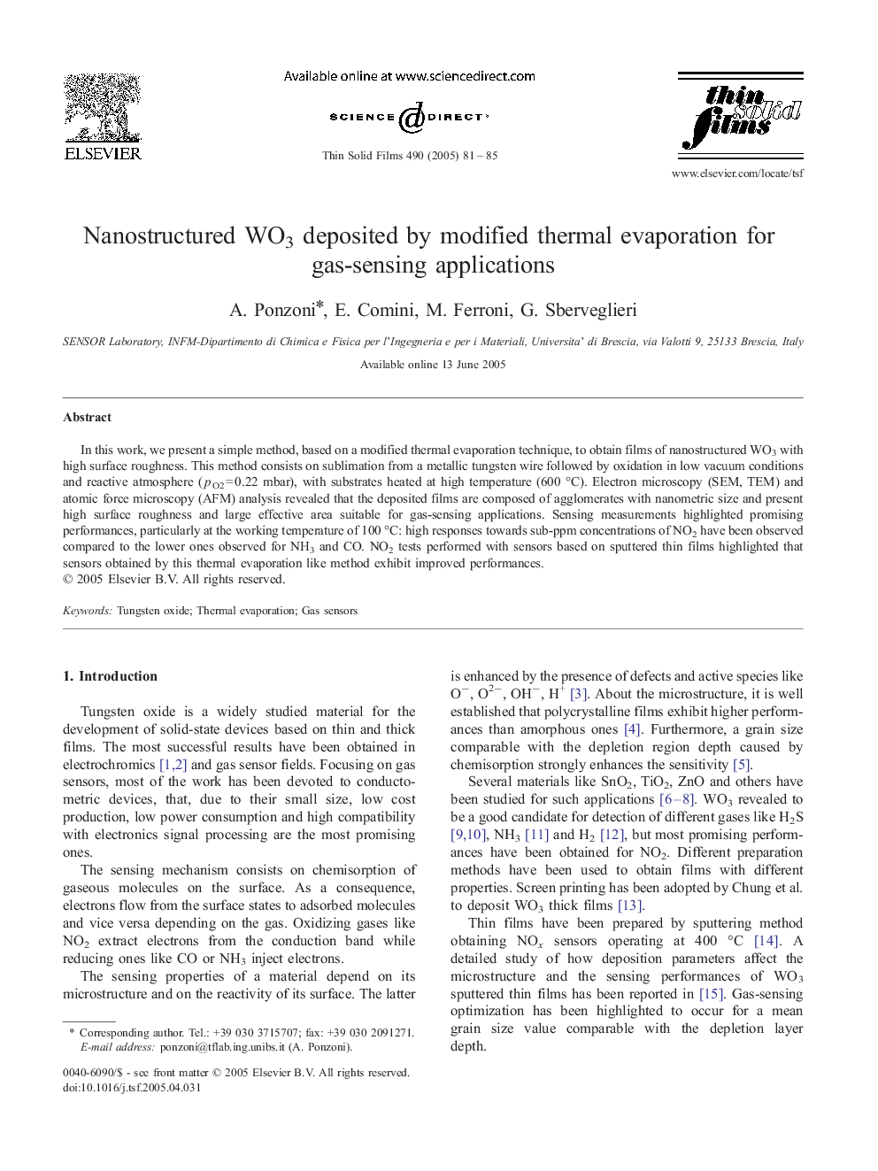 Nanostructured WO3 deposited by modified thermal evaporation for gas-sensing applications