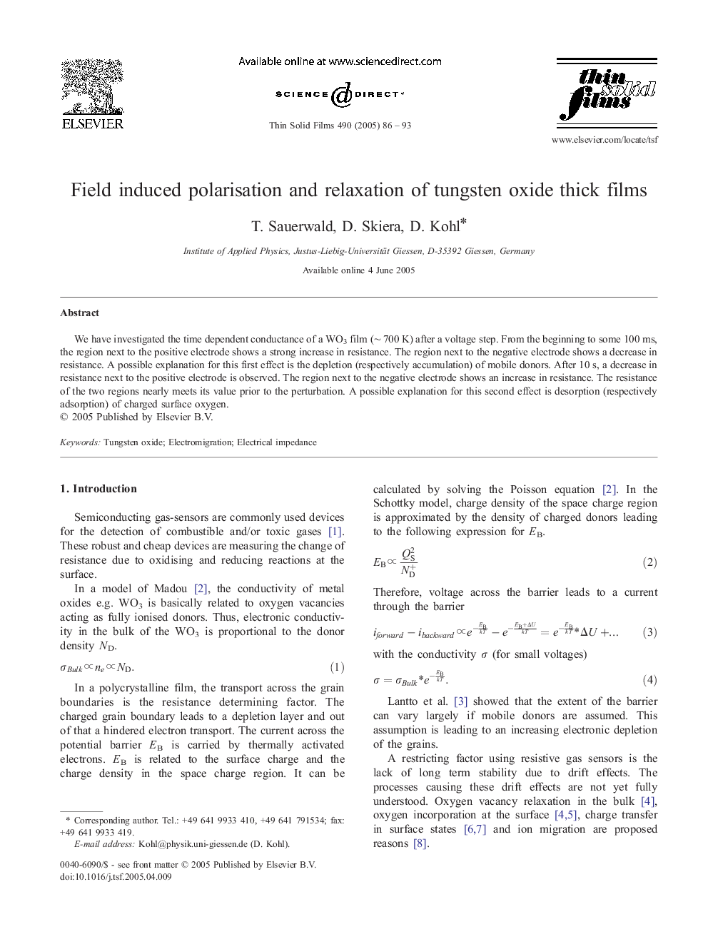 Field induced polarisation and relaxation of tungsten oxide thick films