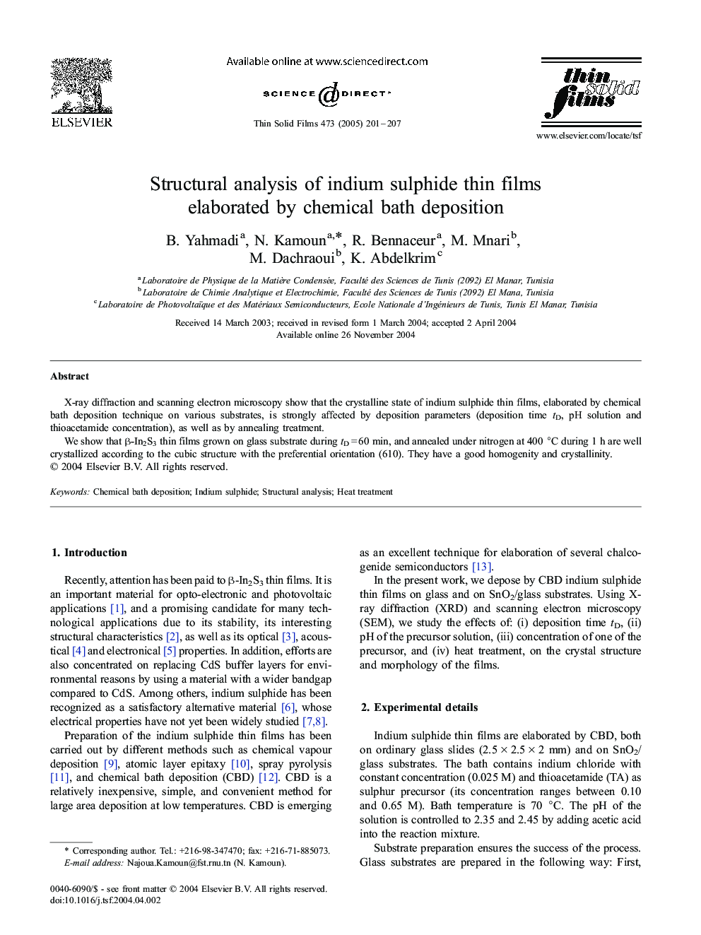 Structural analysis of indium sulphide thin films elaborated by chemical bath deposition