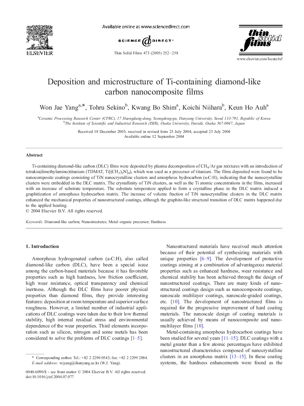 Deposition and microstructure of Ti-containing diamond-like carbon nanocomposite films