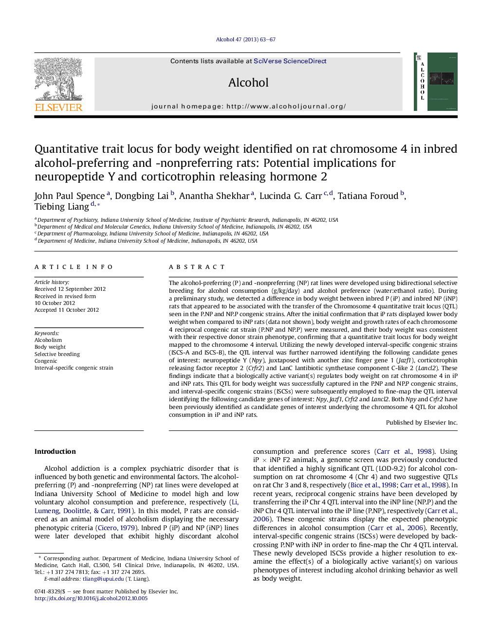 Quantitative trait locus for body weight identified on rat chromosome 4 in inbred alcohol-preferring and -nonpreferring rats: Potential implications for neuropeptide Y and corticotrophin releasing hormone 2