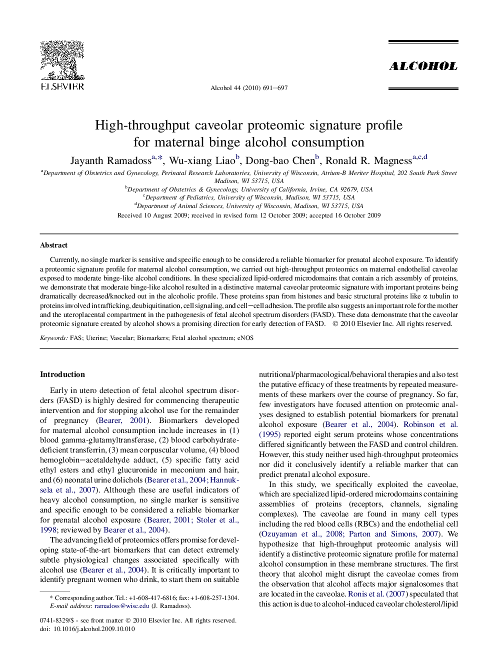 High-throughput caveolar proteomic signature profile for maternal binge alcohol consumption