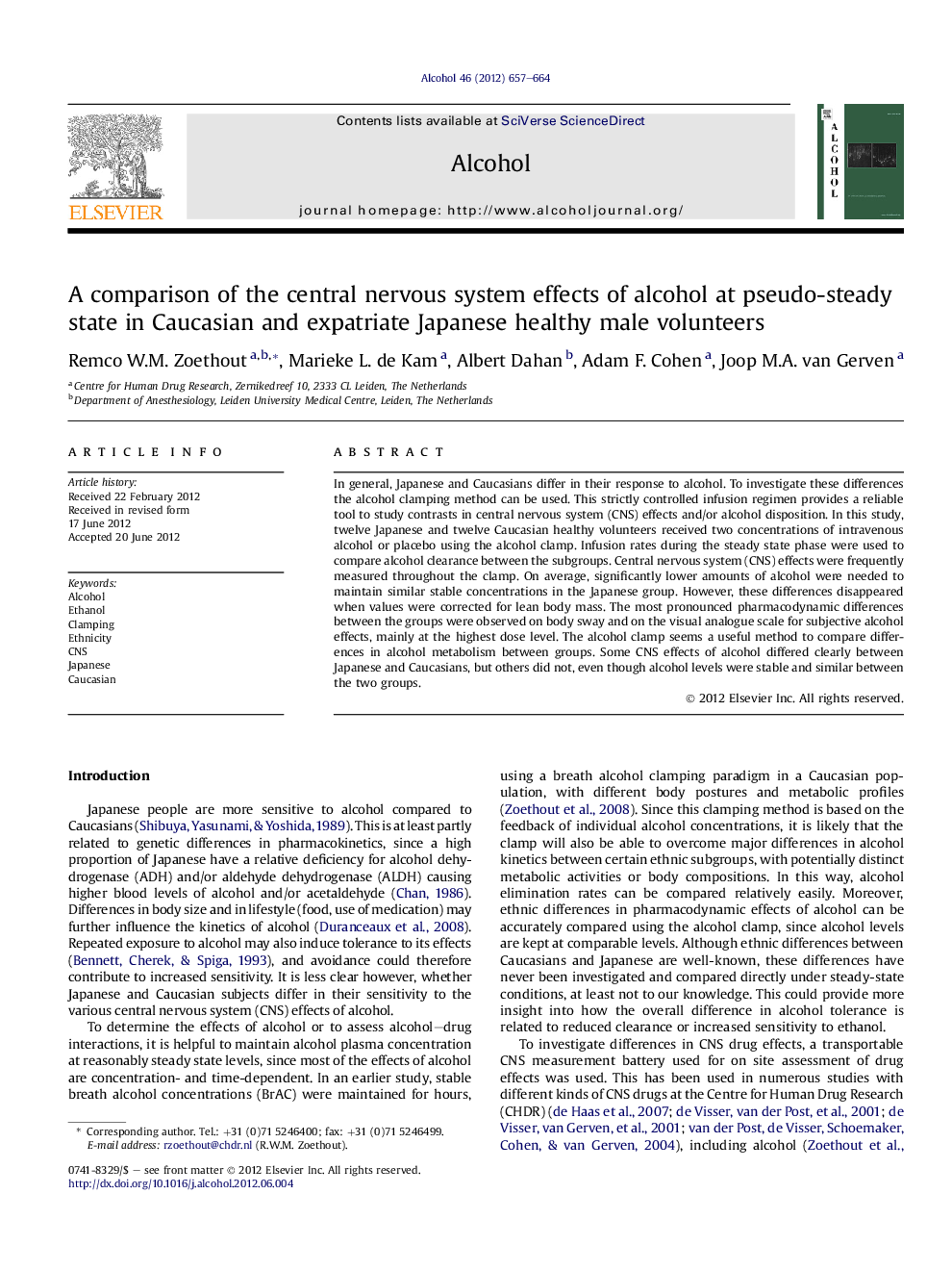 A comparison of the central nervous system effects of alcohol at pseudo-steady state in Caucasian and expatriate Japanese healthy male volunteers