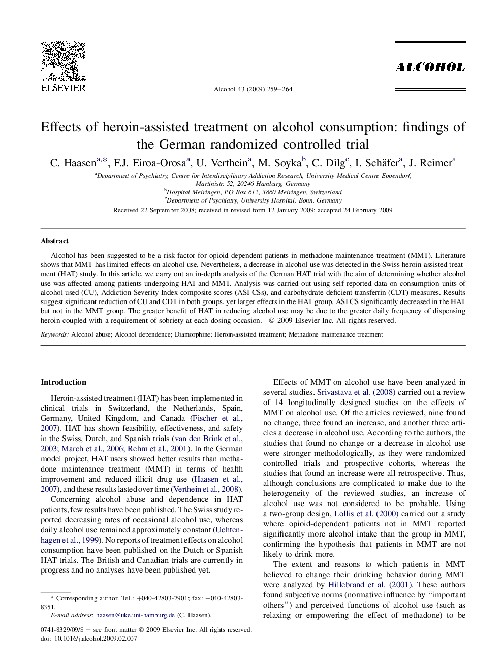 Effects of heroin-assisted treatment on alcohol consumption: findings of the German randomized controlled trial