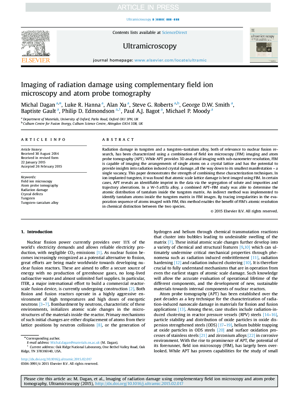 Imaging of radiation damage using complementary field ion microscopy and atom probe tomography