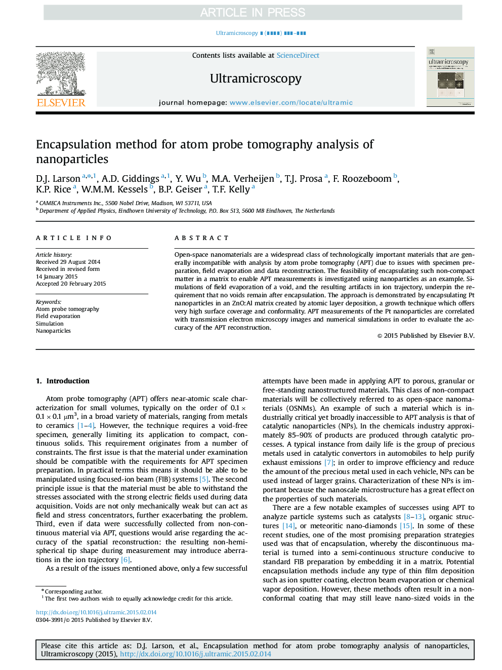 Encapsulation method for atom probe tomography analysis of nanoparticles