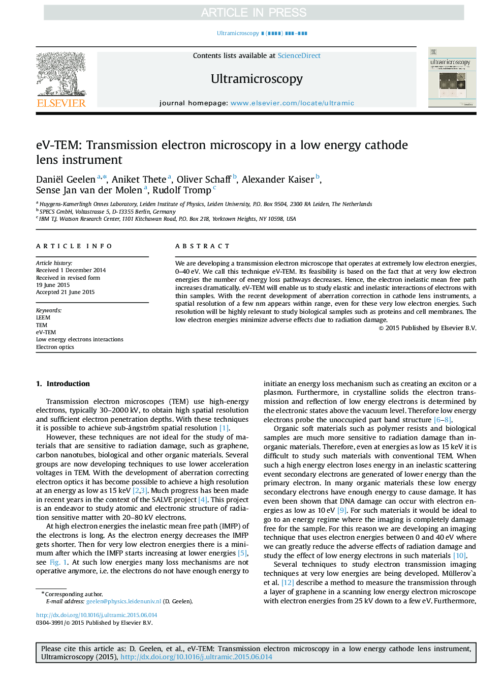 eV-TEM: Transmission electron microscopy in a low energy cathode lens instrument