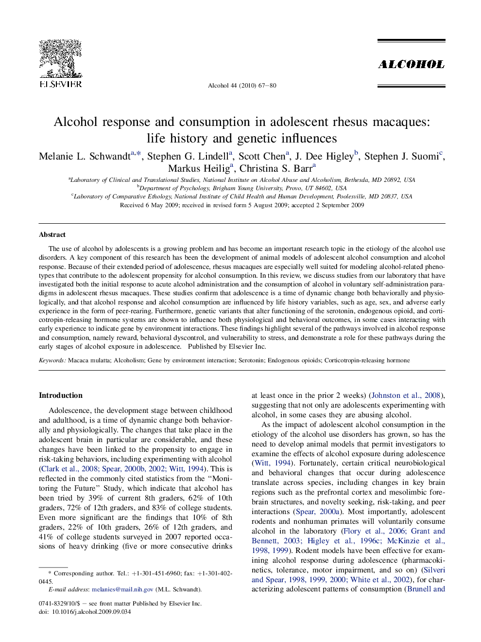 Alcohol response and consumption in adolescent rhesus macaques: life history and genetic influences