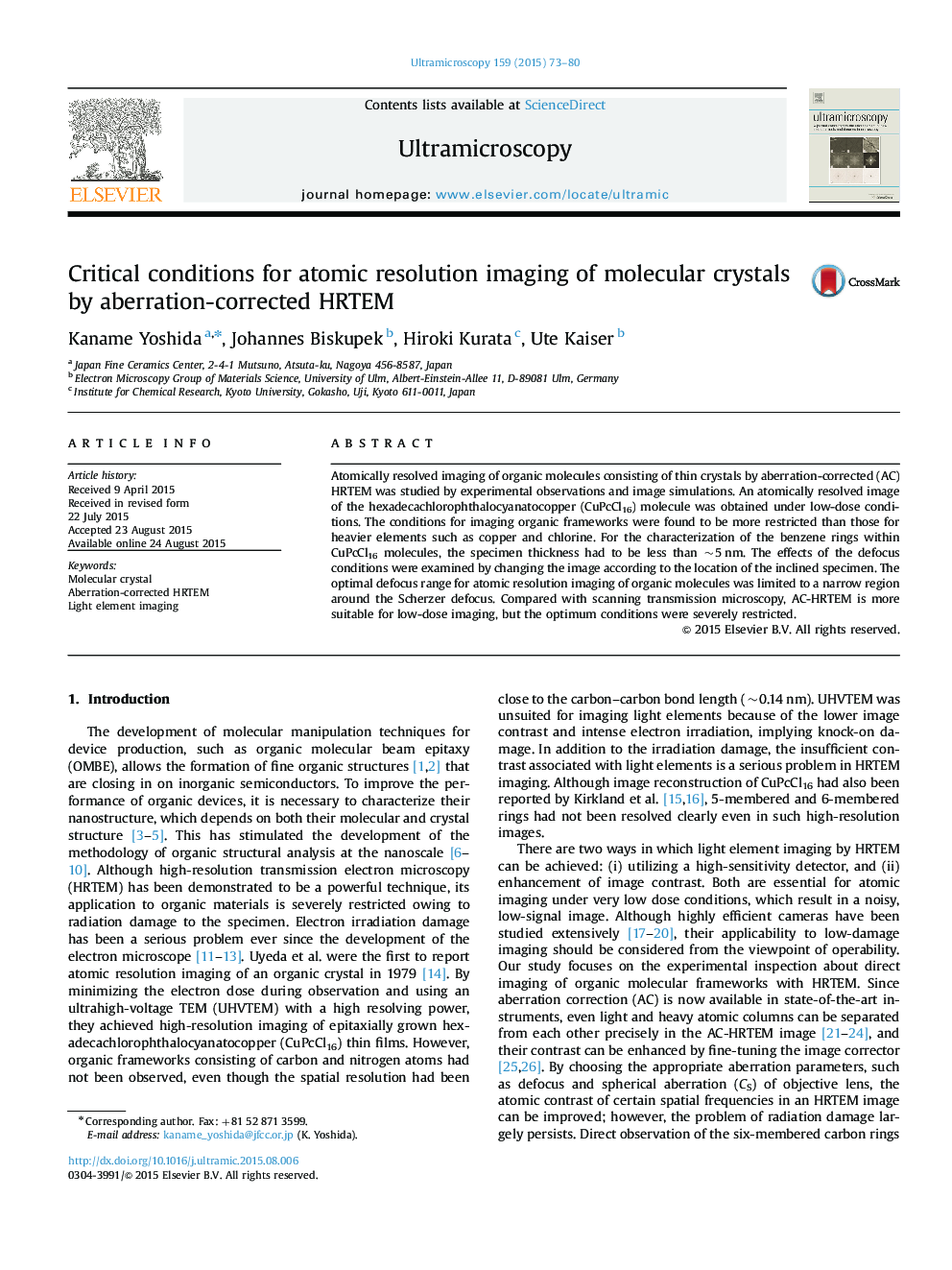 Critical conditions for atomic resolution imaging of molecular crystals by aberration-corrected HRTEM