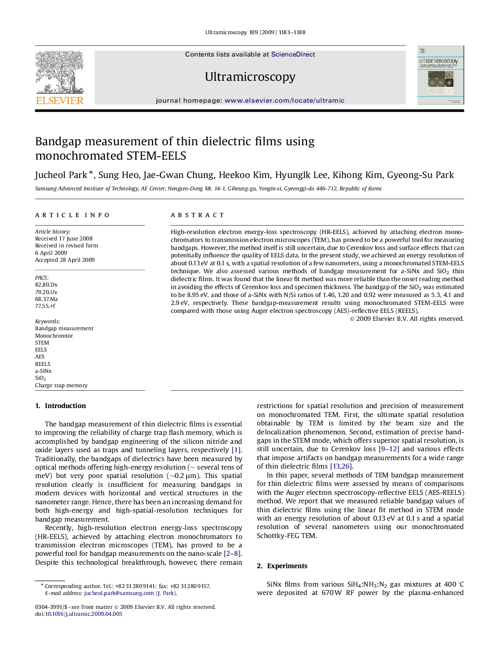 Bandgap measurement of thin dielectric films using monochromated STEM-EELS