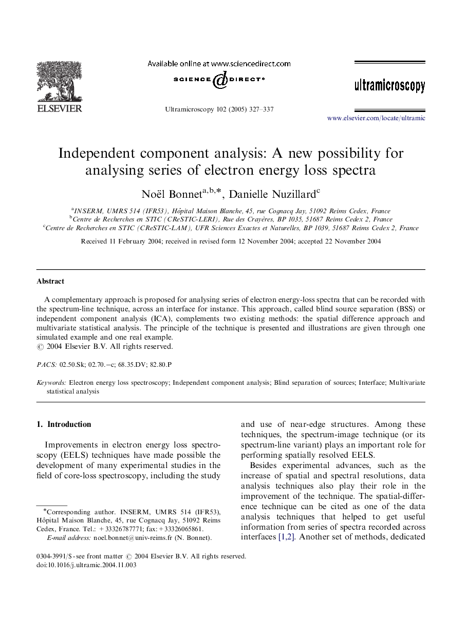 Independent component analysis: A new possibility for analysing series of electron energy loss spectra