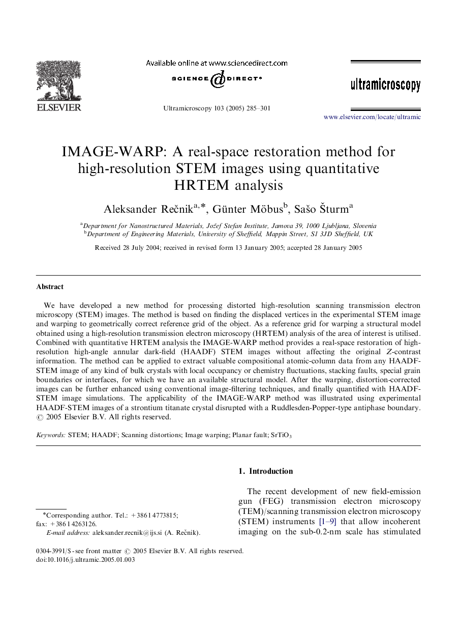 IMAGE-WARP: A real-space restoration method for high-resolution STEM images using quantitative HRTEM analysis