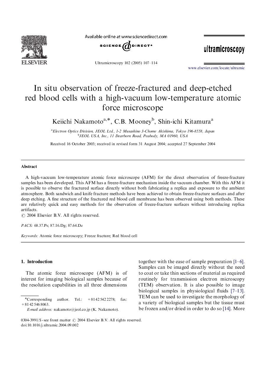 In situ observation of freeze-fractured and deep-etched red blood cells with a high-vacuum low-temperature atomic force microscope