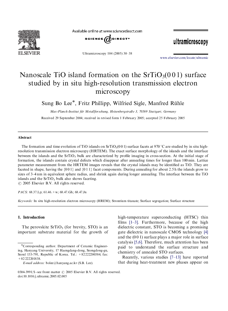 Nanoscale TiO island formation on the SrTiO3(0Â 0Â 1) surface studied by in situ high-resolution transmission electron microscopy