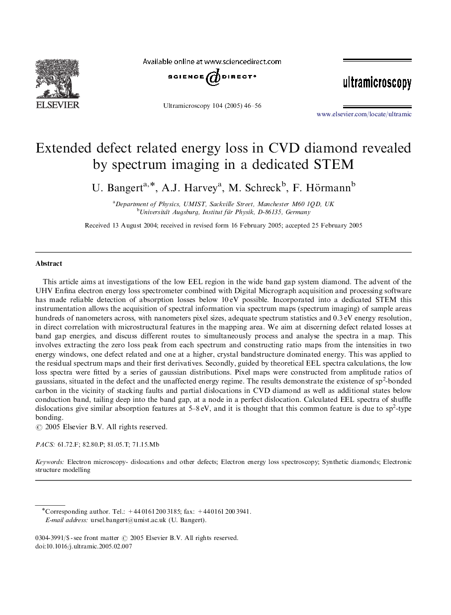 Extended defect related energy loss in CVD diamond revealed by spectrum imaging in a dedicated STEM