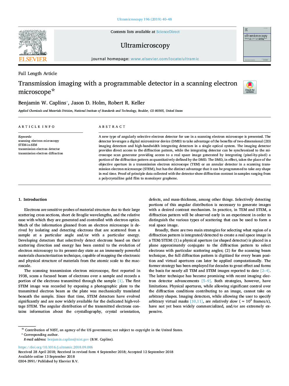 Transmission imaging with a programmable detector in a scanning electron microscope