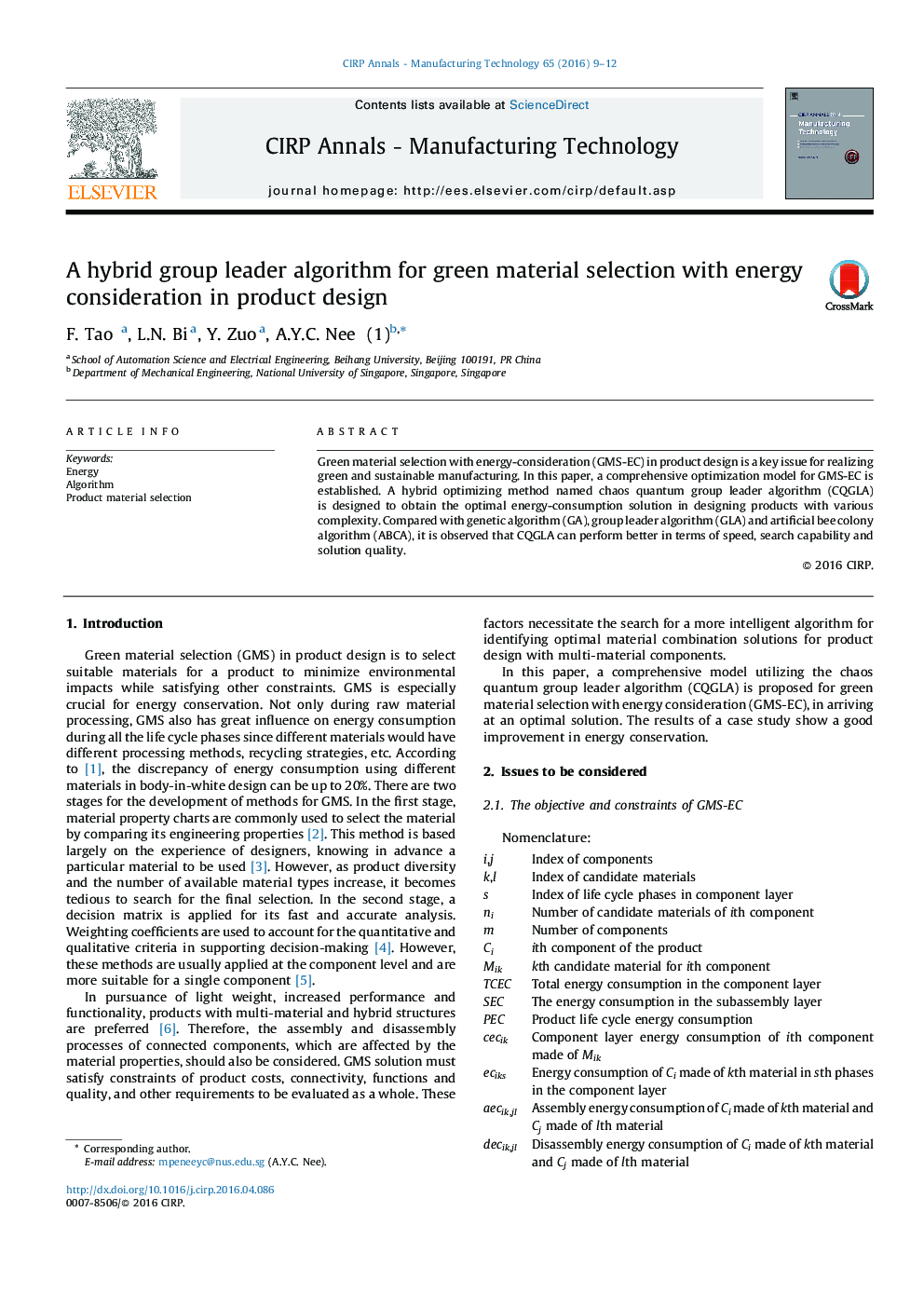 A hybrid group leader algorithm for green material selection with energy consideration in product design