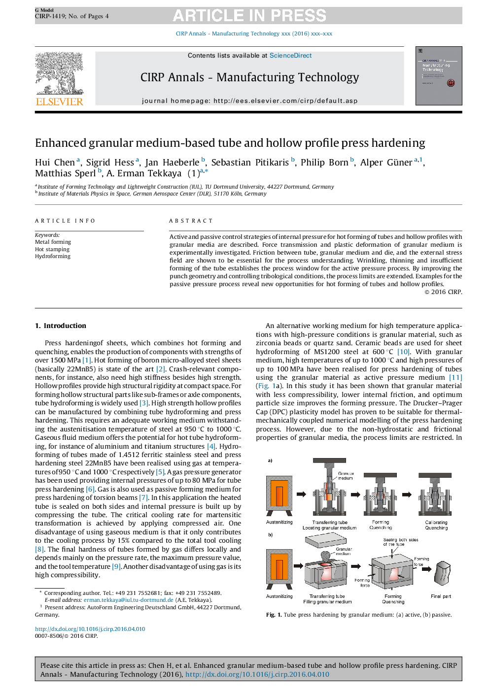 Enhanced granular medium-based tube and hollow profile press hardening