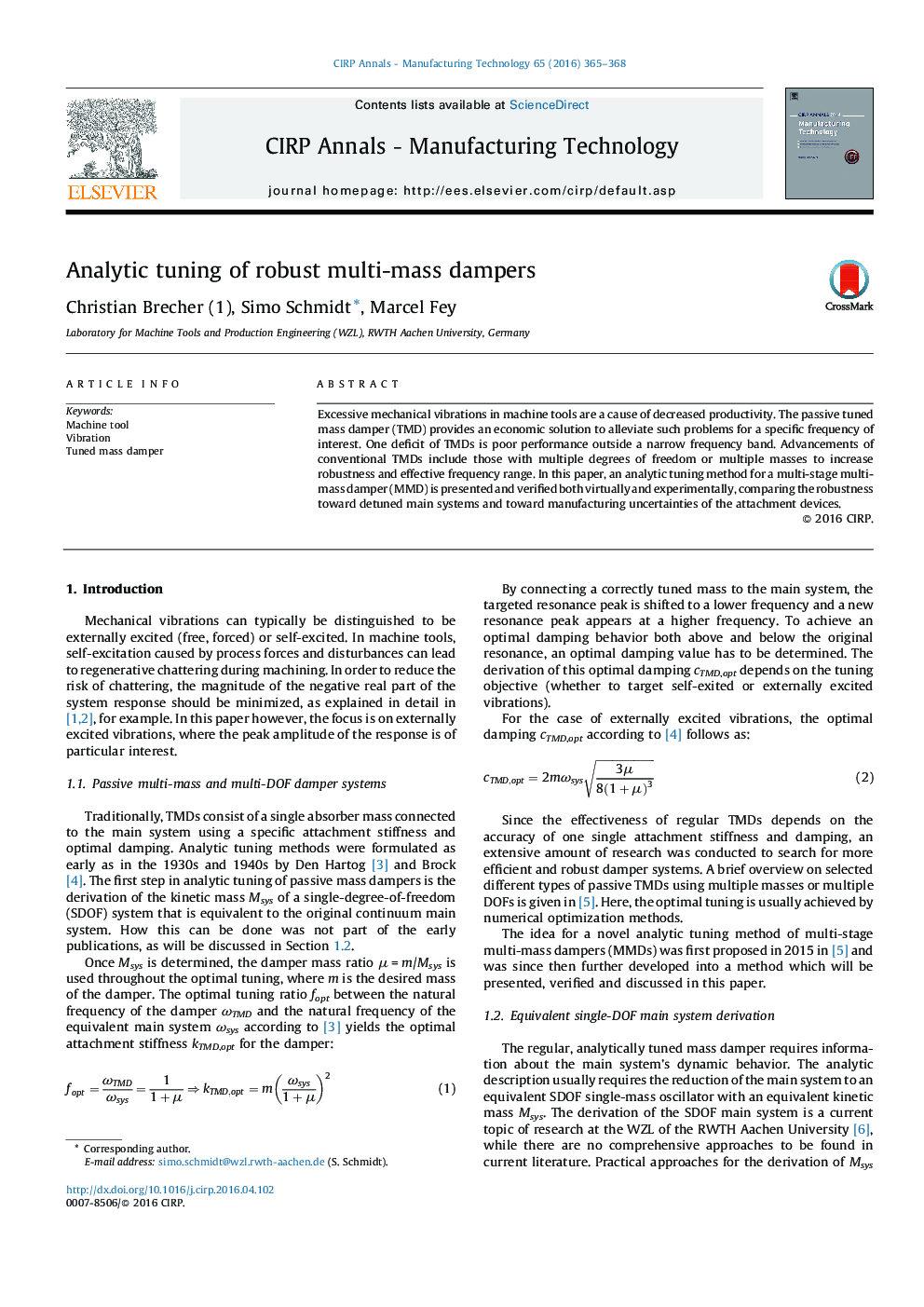 Analytic tuning of robust multi-mass dampers