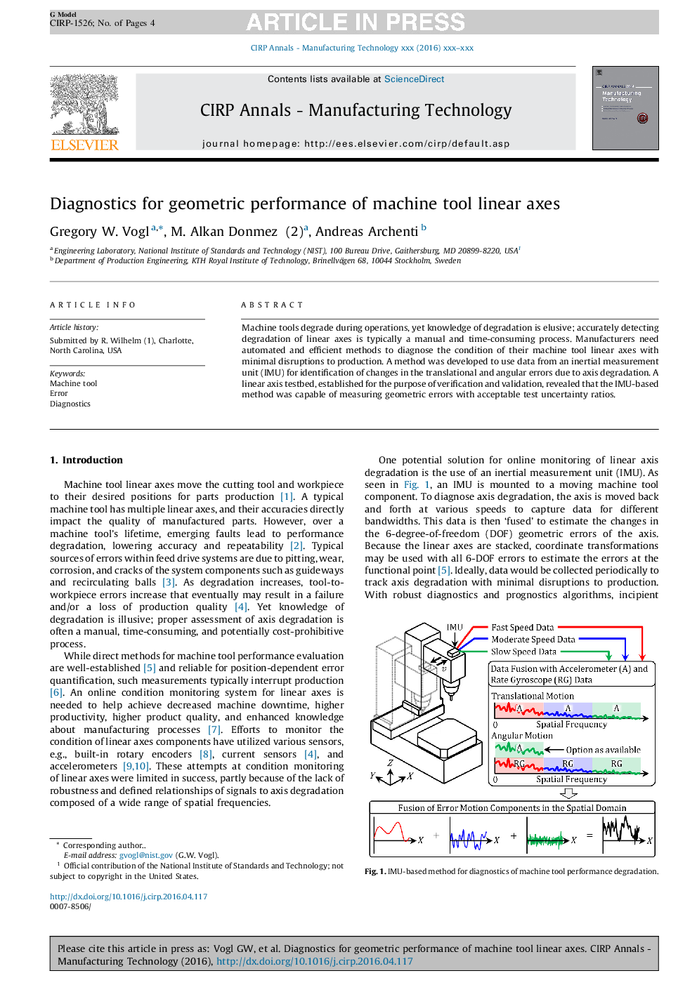 Diagnostics for geometric performance of machine tool linear axes