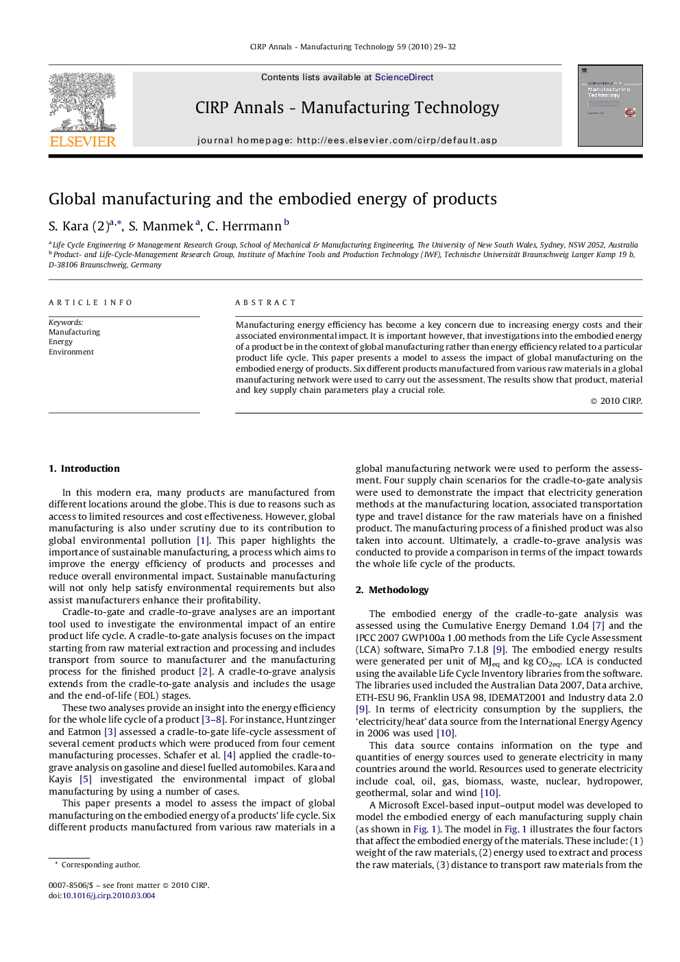 Global manufacturing and the embodied energy of products