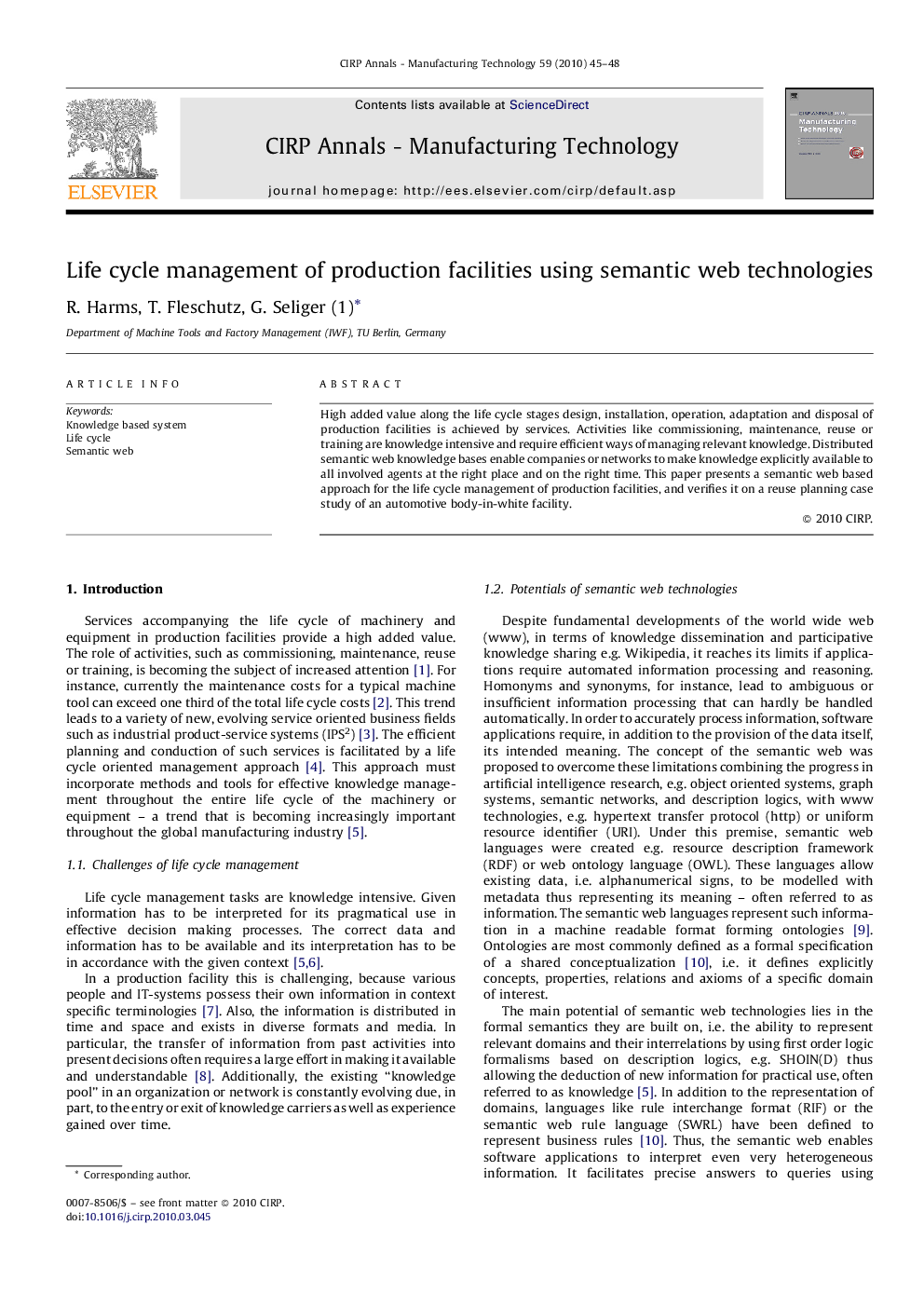 Life cycle management of production facilities using semantic web technologies