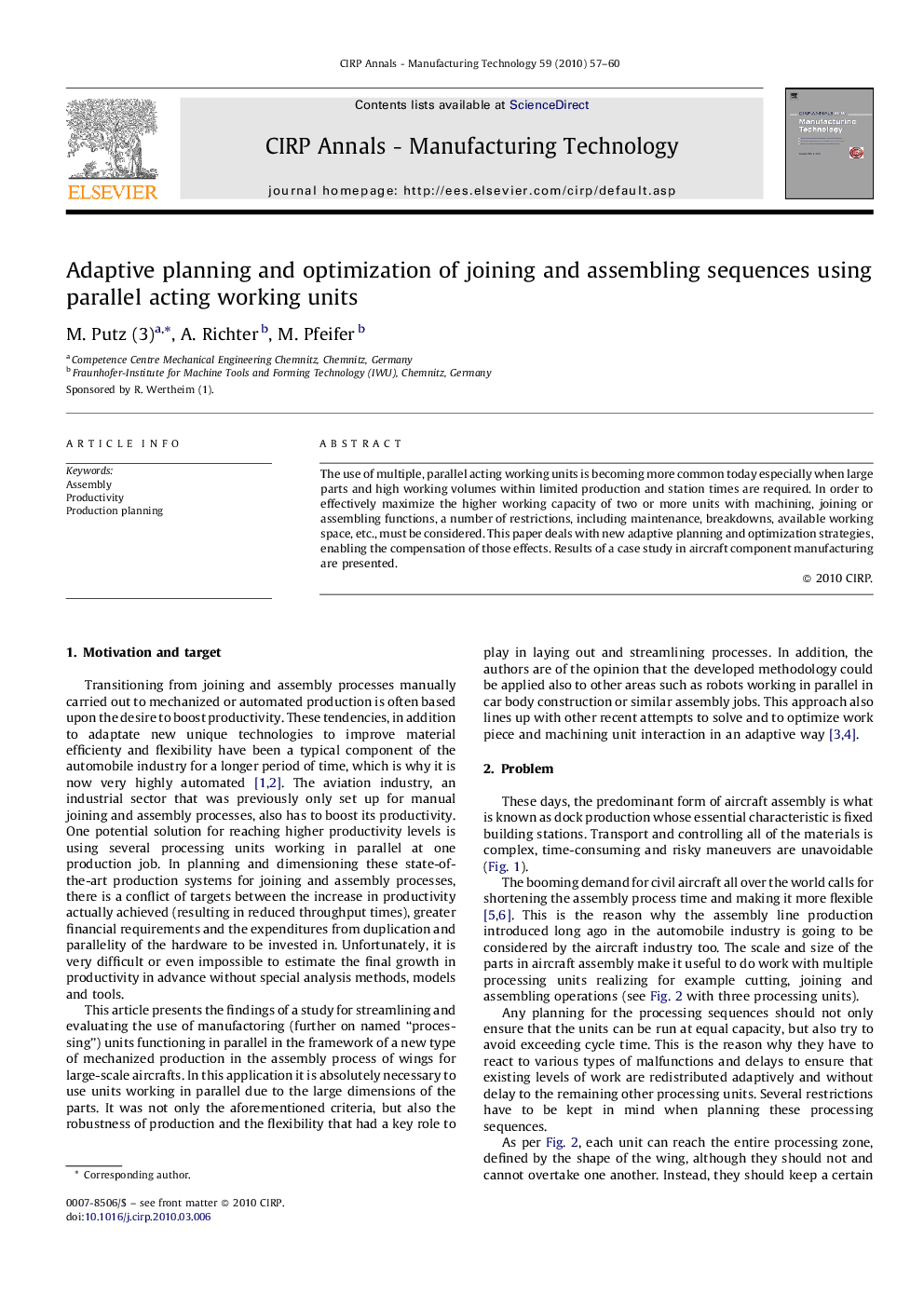 Adaptive planning and optimization of joining and assembling sequences using parallel acting working units