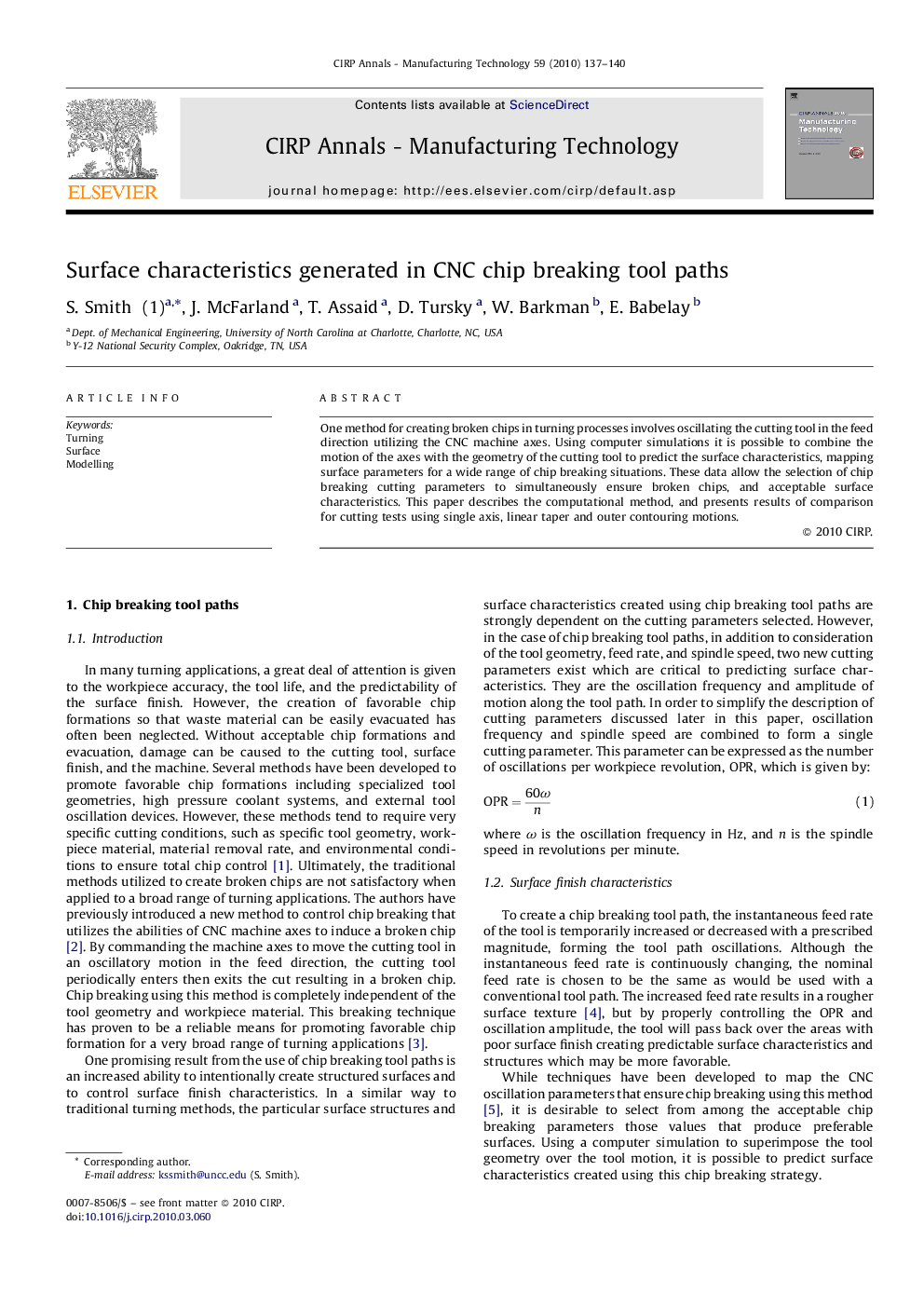 Surface characteristics generated in CNC chip breaking tool paths