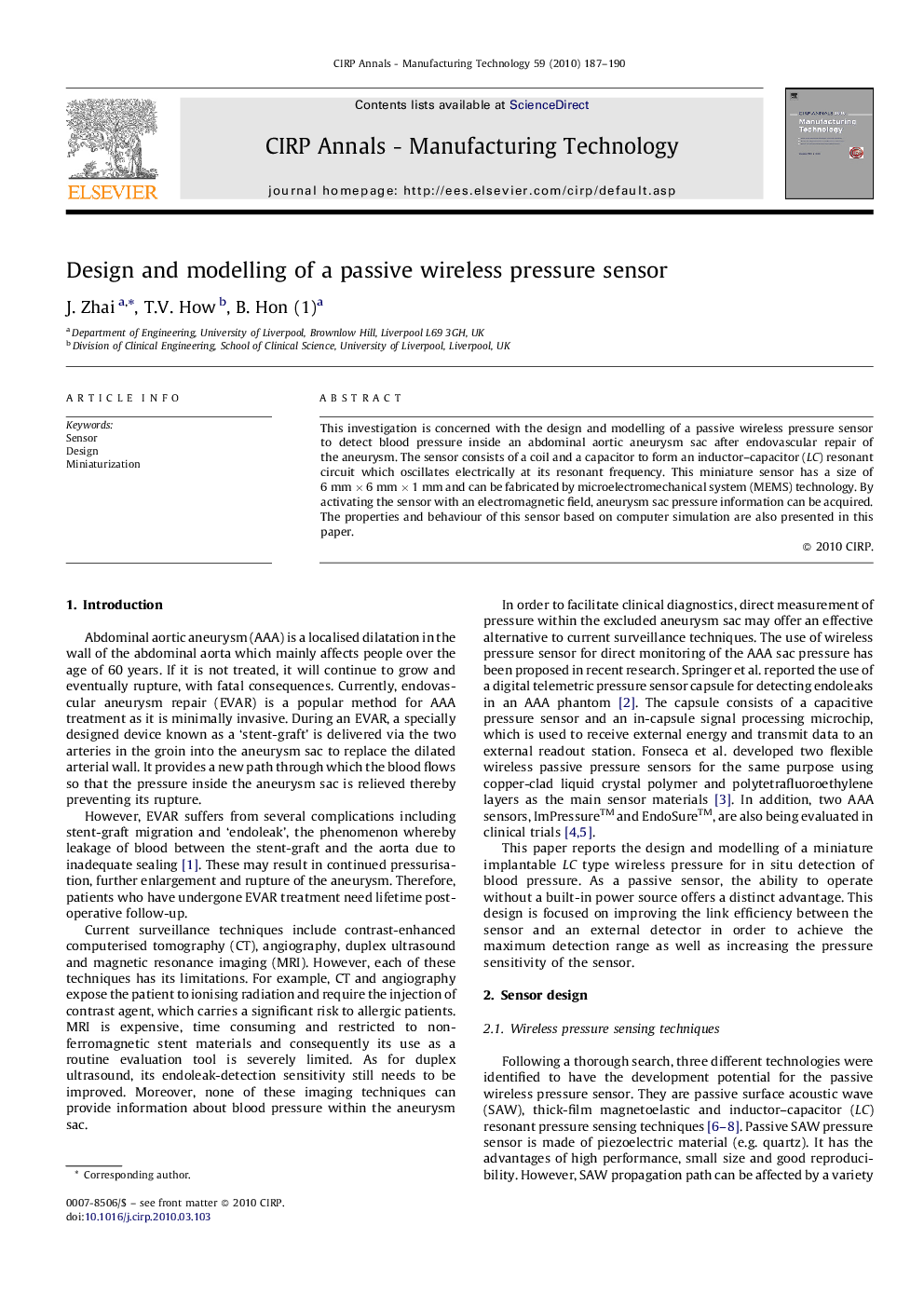 Design and modelling of a passive wireless pressure sensor