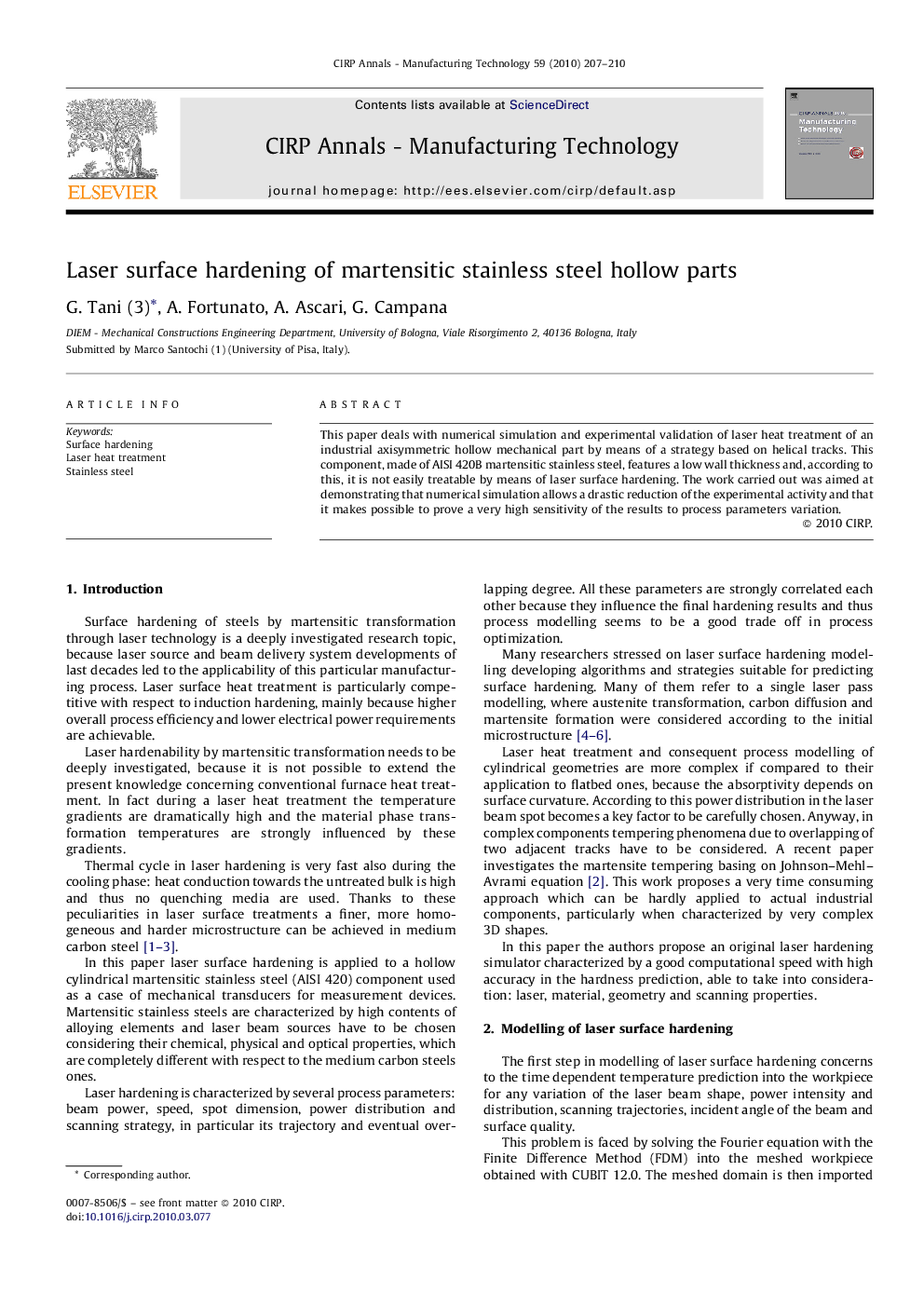 Laser surface hardening of martensitic stainless steel hollow parts