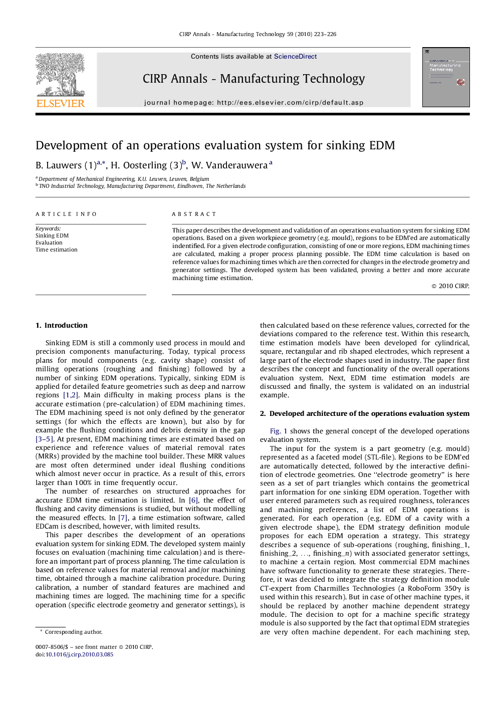 Development of an operations evaluation system for sinking EDM