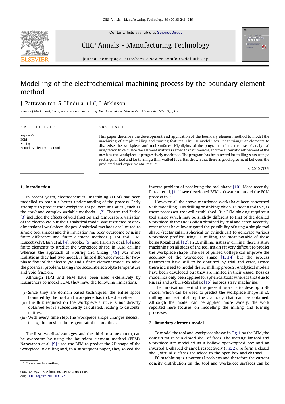 Modelling of the electrochemical machining process by the boundary element method