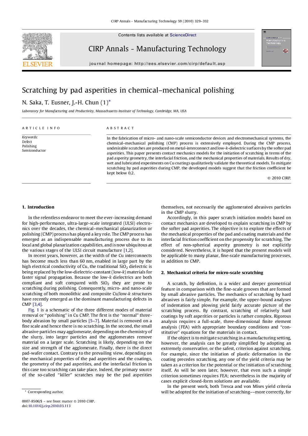 Scratching by pad asperities in chemical-mechanical polishing