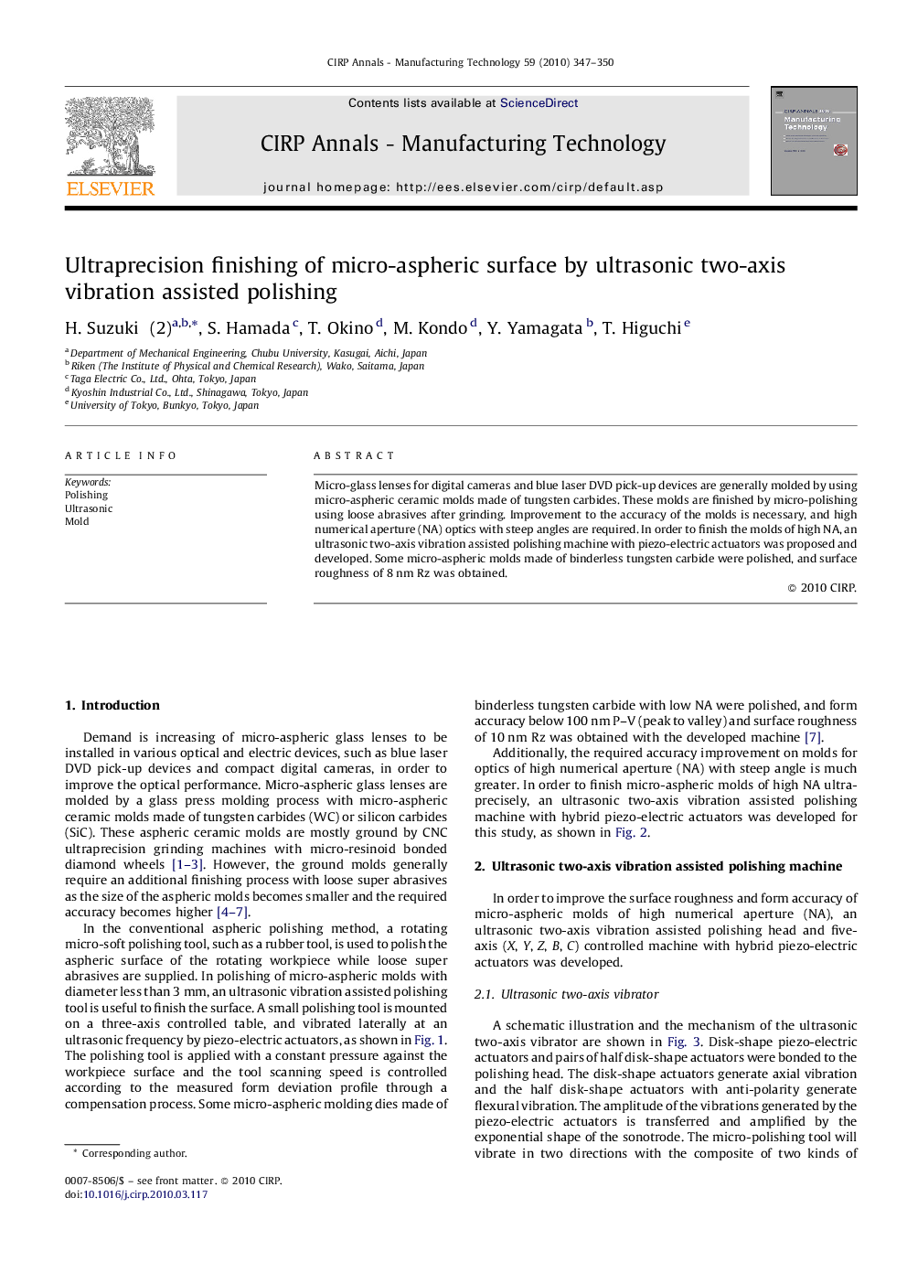 Ultraprecision finishing of micro-aspheric surface by ultrasonic two-axis vibration assisted polishing